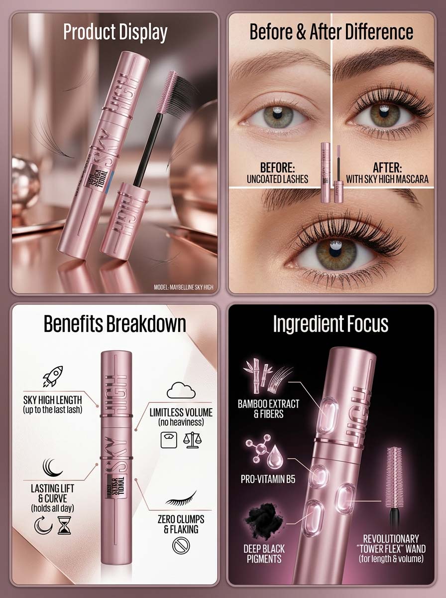 Maybelline New York Lash Sensational Waterproof Sky High Mascara for Limitless Length