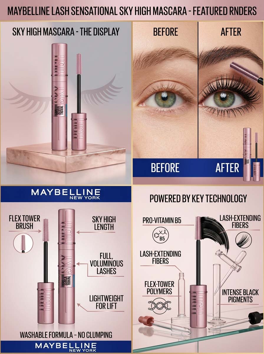Maybelline New York Lash Sensational Waterproof Sky High Mascara for Limitless Length